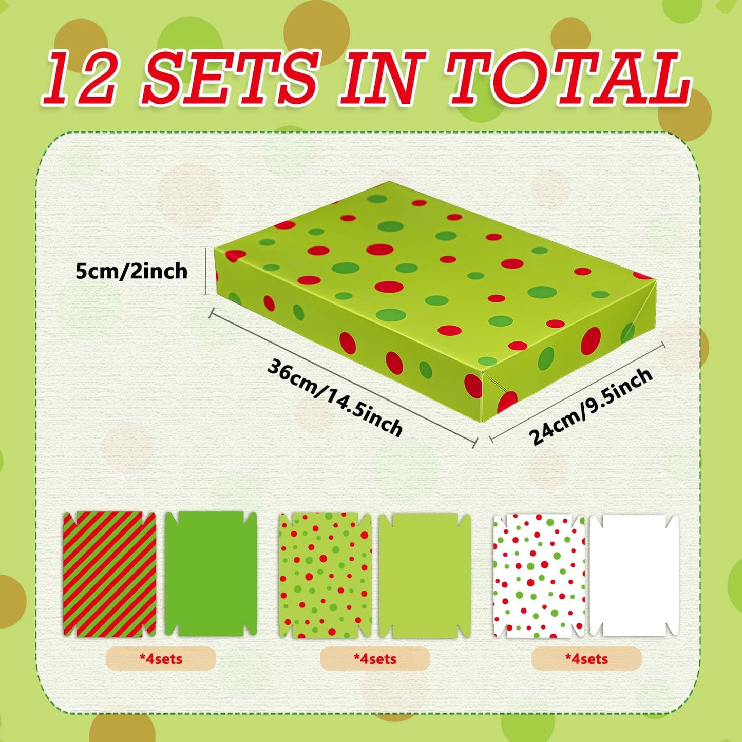 Cayivran 12Pcs Christmas Gift Boxes,14.5 * 9.5 * 2Inch Medium Clothes Gift Boxes With Lids,3 Designs Red Green White Shirt Box,Apply To Birthday Party Valentine's Day Wedding Christmas Thanksgiving