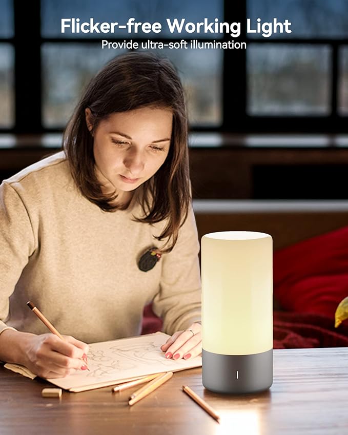 Table Lamp, [Advanced] Bedside Touch Control Lamp for Bedroom 3 Level Dimmable Warm White Lights with 256 RGB Color Mode Modern Deisgn Smart Nightstand Desktop LED Lamps Portable for Read