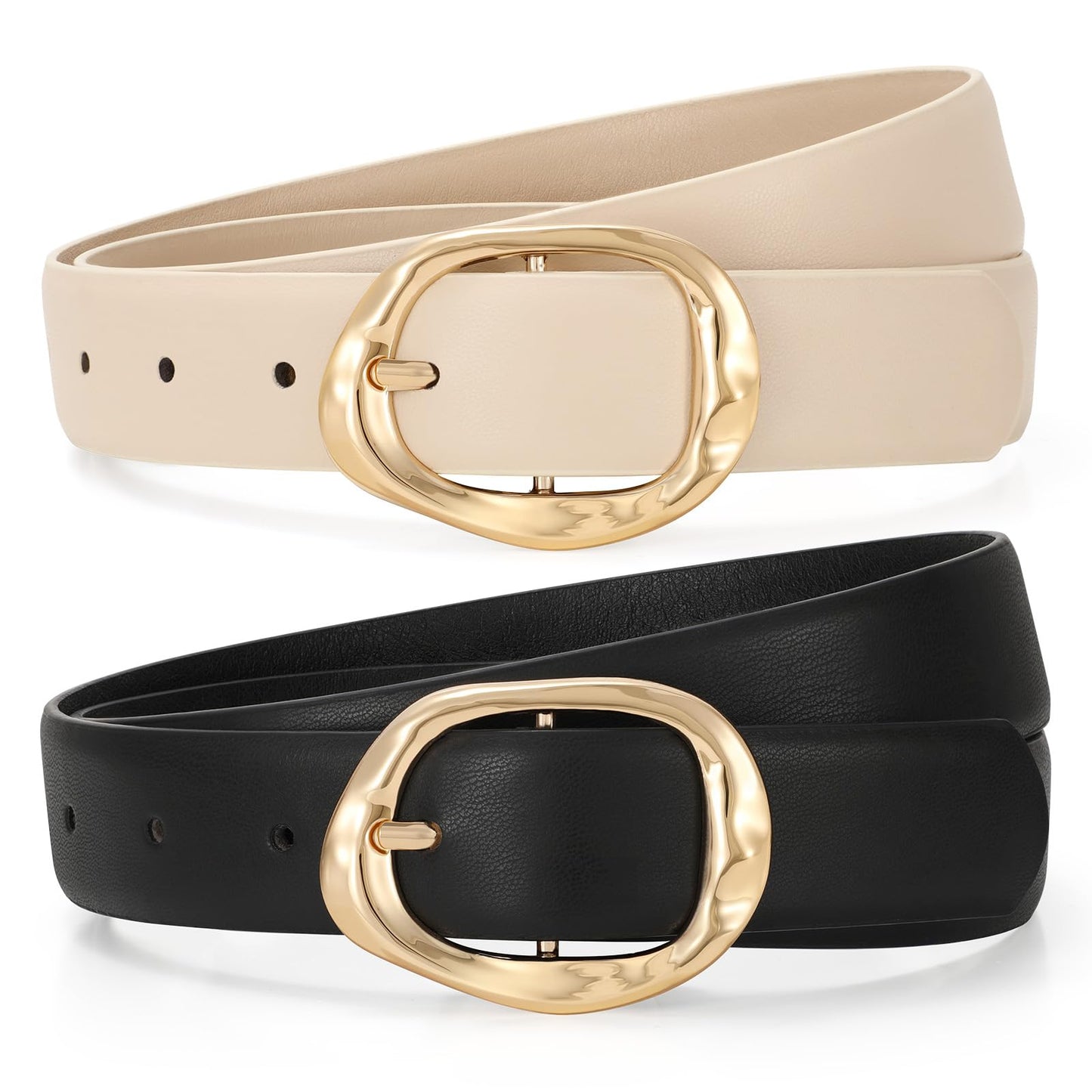 TRIWORKS 2 Pack Leather Belts for Women Fashion Waist Belt with Liquid Shapes Women Belt for Jeans Pants Dresses