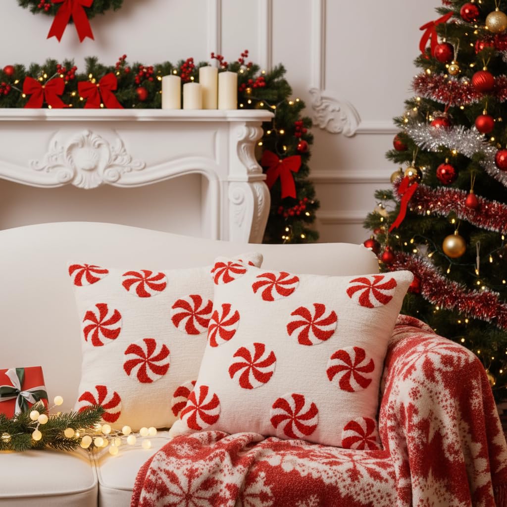 AYGXU Christmas Pillow Covers-Christmas Decor,2 Packs Candy Pillows 18 * 18in,Throw Pillows Covers for Bedroom Sofa Living Room