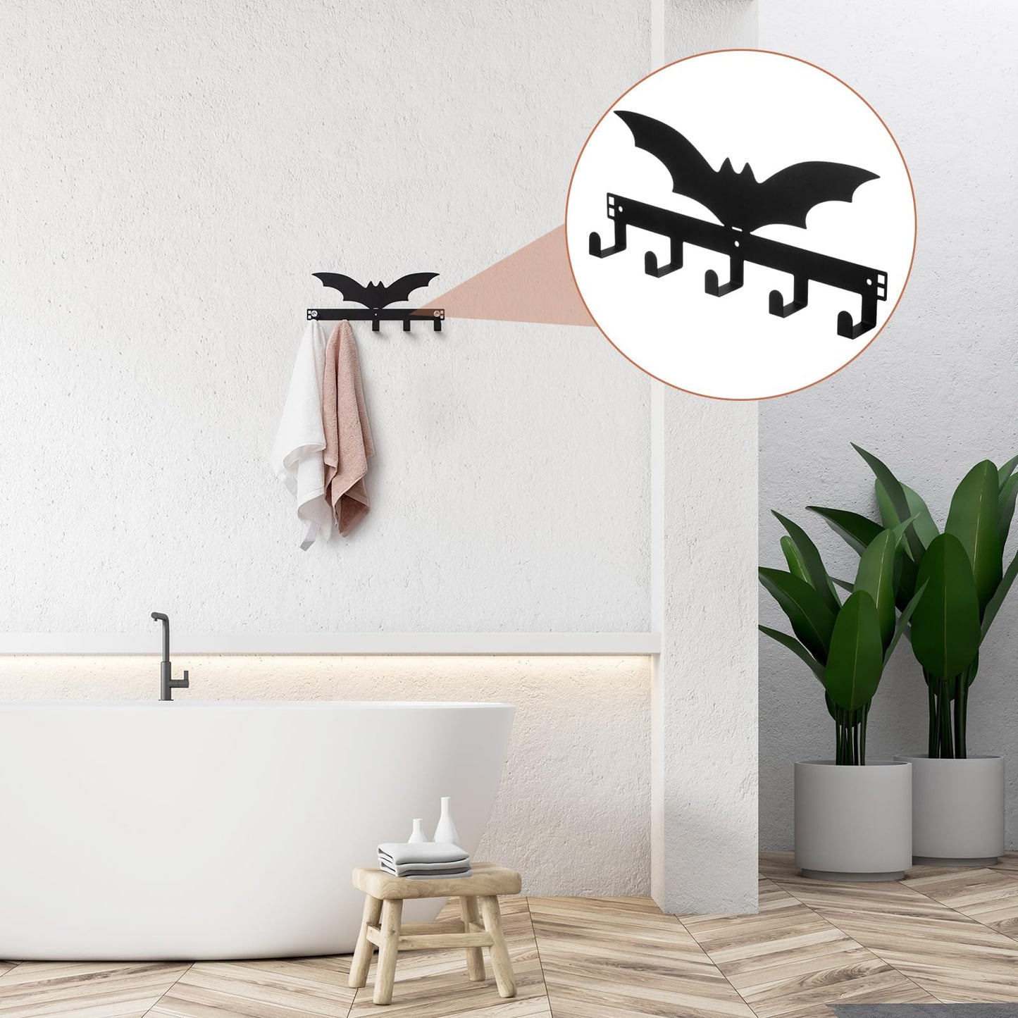 Reallnaive Gothic Bat Over The Door Hooks Goth Bathroom Decor Creepy Hanger Wall Mount Rack Holder for Towel, Hat, Coat, Cloth, Keychain, Bag, Home Organizer
