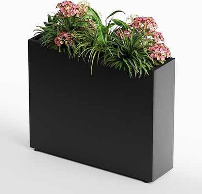 GSK Black Metal Planter Box Sturdy Rectangular Plant Trough 38" L x 10" W x 30" H Insert with Drainage Hole Easy Assembly Indoor Outdoor Sapce Separation Patio Balcony Deck Garden