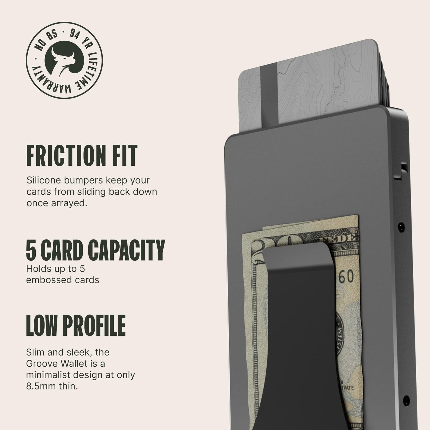Groove Life Magnetic Thumb Swipe Wallet Gun Metal with Money Clip - Minimalist Wallet for Men, Low Profile Aluminum Credit Card Holder with RFID Blocking, Lifetime Coverage