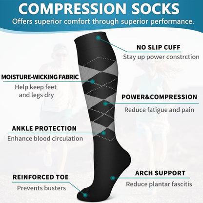 Compression Socks for Men & Women - 6 Pack Copper Support for Circulation | Ideal for Medical, Running & Nursing