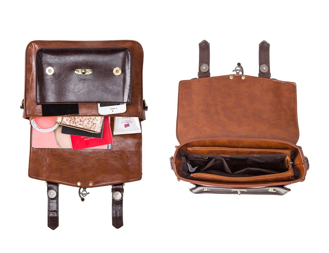 ECOSUSI Women PU Leather Satchel Purse Vintage Small Crossbody Messenger Bag Work Cross-body Bag, Coffee