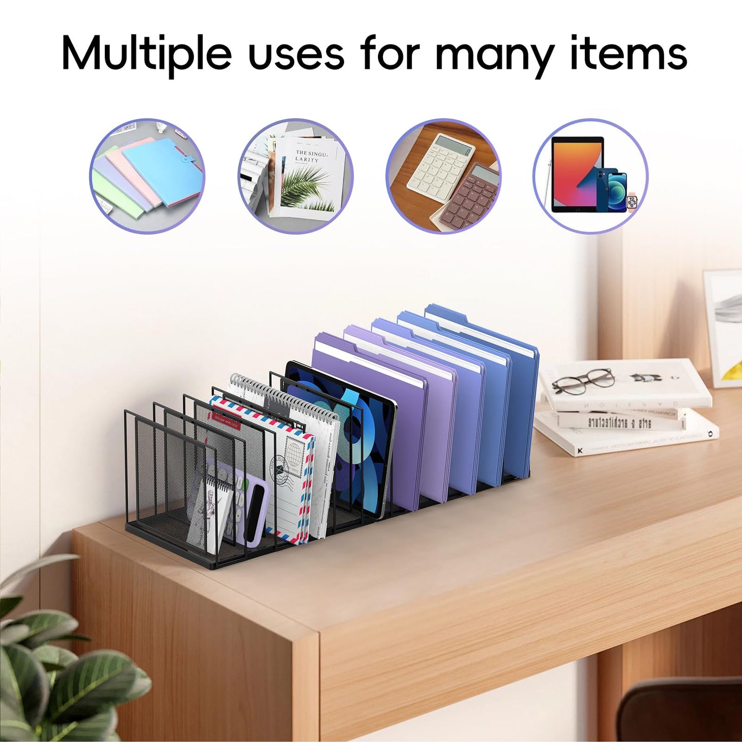 JMHUD File Organizer for Desk, 11-Section Vertical File Sorter, Paper Holder Organizer Standing Metal File Folder for Office Home Classroom, Black