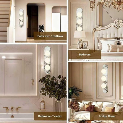 Natural Marble Wall Sconce with Alabaster Glass Globe, Modern Hardwired Wall Light Fixture for Bedroom, Bathroom, Dining Room, Hallway, Stairs (3-Light Sconce)