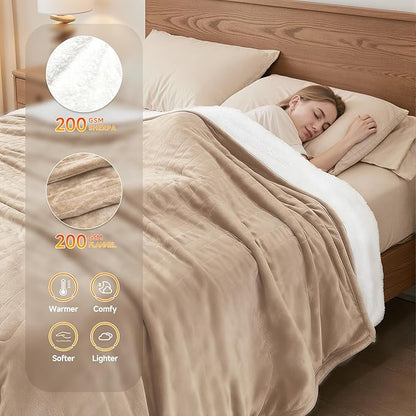 Heated Blanket Electric Blanket Twin 62"x84" Fast Heating Electric Blanket with 10 Heat Levels & 10 Hours Auto-Off Overheat Protection Cozy Soft Flannel Heated Throw Blanket