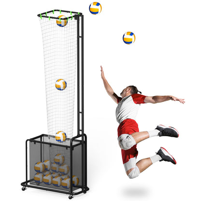 Volleyball Setter Training Equipment, Setting Trainer Net with Target Hoop, 5 Angles Adjustable, Height Adjustable for Serving Spiking Drills System with Ball Collection Bag