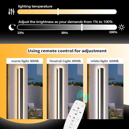 92 Inch Modern Outdoor Wall Light, 3000K-6000K Dimmable Black Exterior Wall Sconce Ip65 Waterproof Modern Porch Lights, Long Linear Outside Lighting for House External Wall Patio Garage