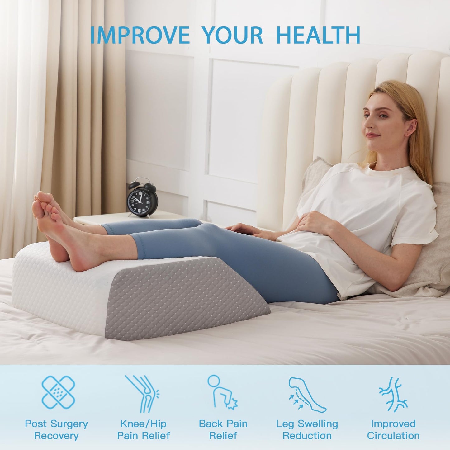 MEGCXIT Leg Pillow Elevation Blood Circulation, Leg Wedge for Elevation for Swelling, Leg Elevating Pillow for After Surgery, Memory Foam Foot Knee Pillow for Back Sleeping 23.6×16.8×8 Inch White/Grey
