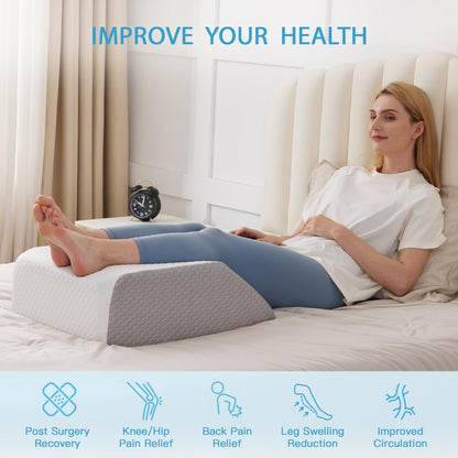 MEGCXIT Leg Pillow Elevation Blood Circulation, Leg Wedge for Elevation for Swelling, Leg Elevating Pillow for After Surgery, Memory Foam Foot Knee Pillow for Back Sleeping 23.6×16.8×8 Inch White/Grey