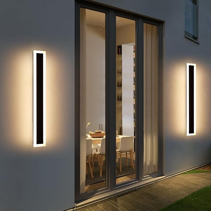 Upgrade Widened 2 Pack LED Outdoor Wall Sconce, 39.3inch Modern Minimalist Wall Mount Light, 3 Color 3000K/4500K/6000K, 36W, IP65 Waterproof, Outside Lighting Fixture for Courtyard, Balcony, Patio