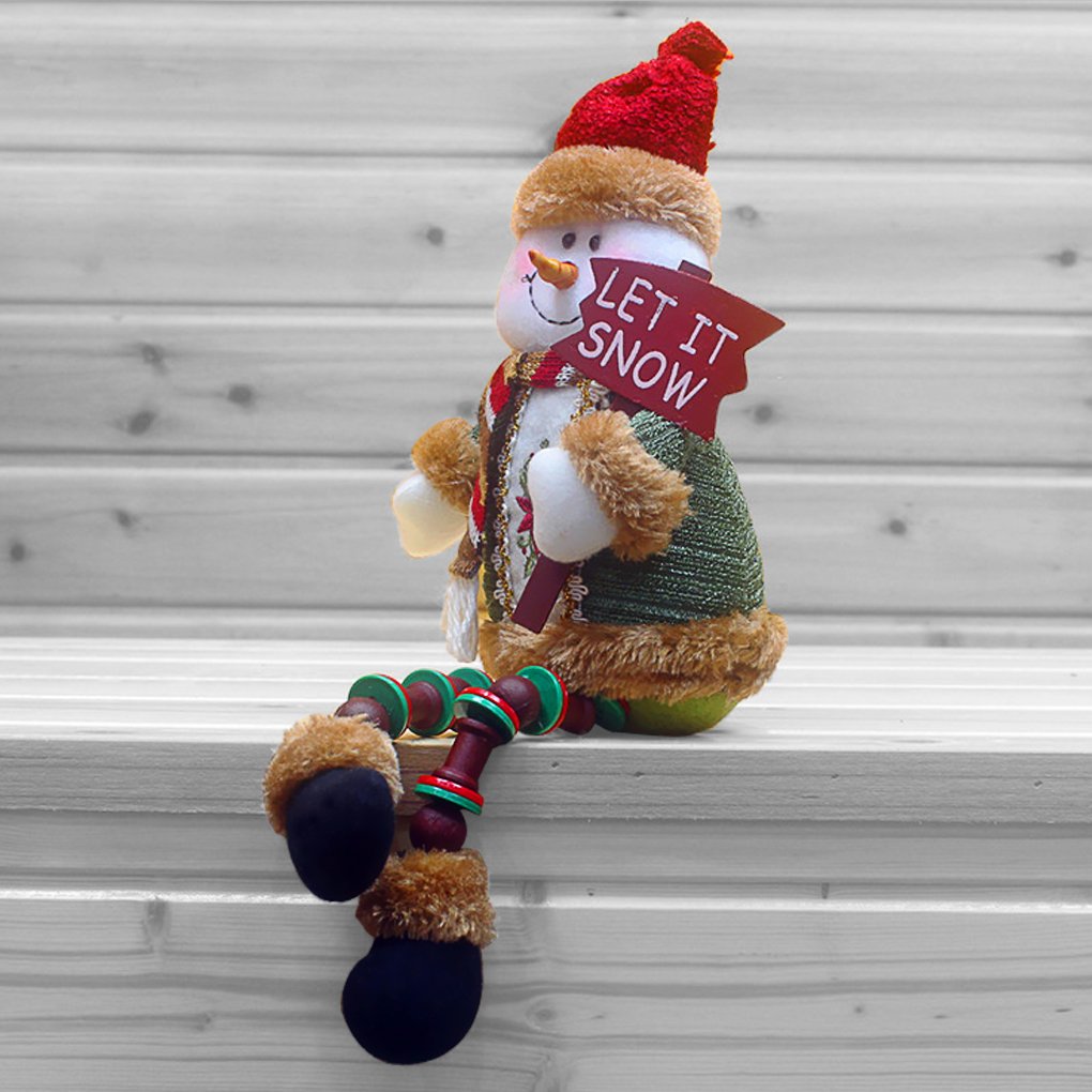 BXT Christmas Holiday Decor Plush Shelf Sitter Sitting Snowman Santa Claus Gift Cute Home Decoration Craft