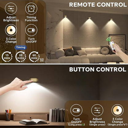 Lightbiz Picture Lights for Wall 3 Pcs, Rechargeable Battery Operated Magnetic Wall Lights with 3 Color Temps, Remote Dimmable Timer Poster Lights for Art Display, Frame, Painting