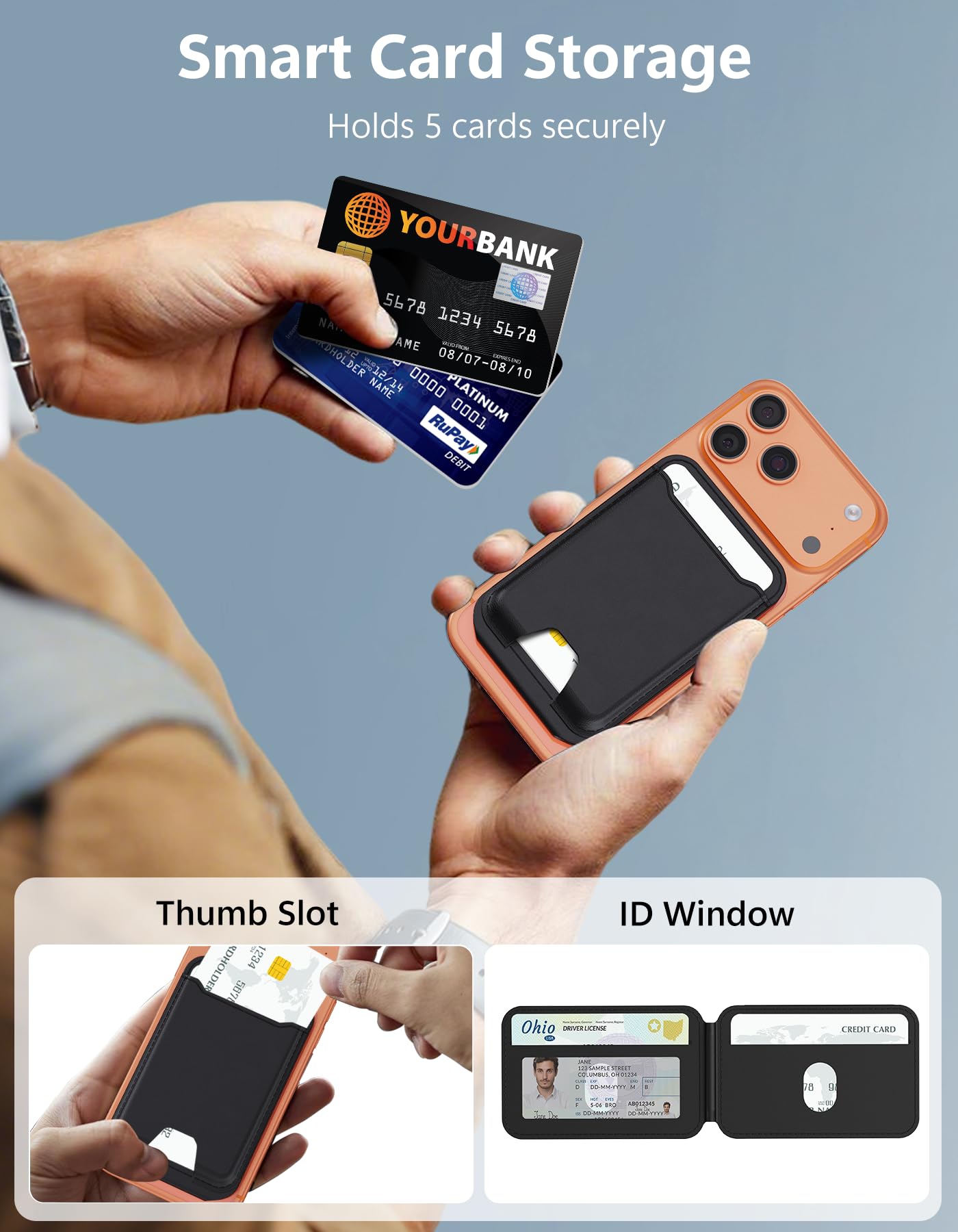 TopMade for MagSafe Wallet with Adjustable Stand, Magnetic Phone Card Holder for iPhone 17/16/15/14/13/12 Series, RFID Blocking Premium Leather, ID Window, Holds 5 Cards, Black
