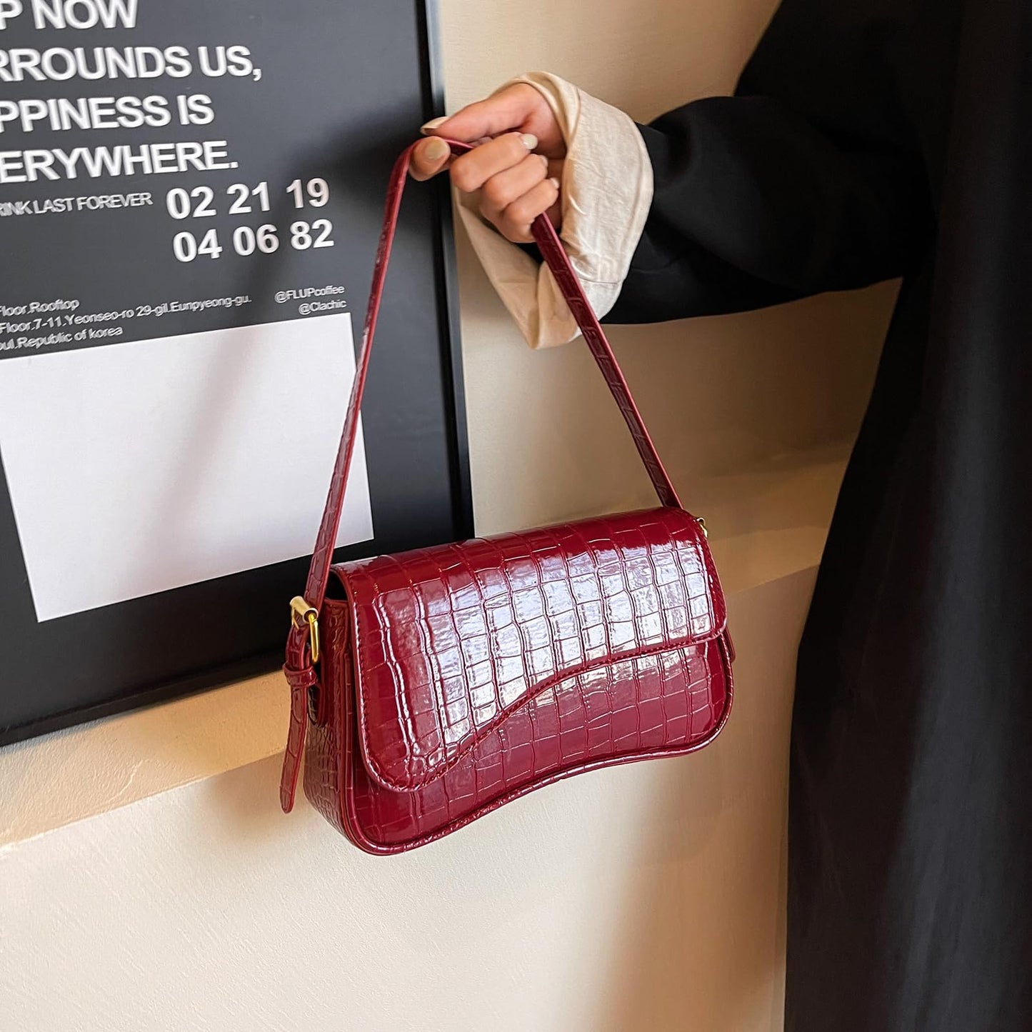 feujury Shoulder Bag for women Y2K Crossbody Vegan Leather Purse Straps Retro Clutch Hobo Hadbags with 2 Removable (B-crocodile red)