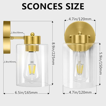 Bathroom Light,Wall Sconces Set of Two,Brushed Gold Vanity Sconce Lights,Morden Gold Sconces Set,Brass Bathroom Vanity Lighting