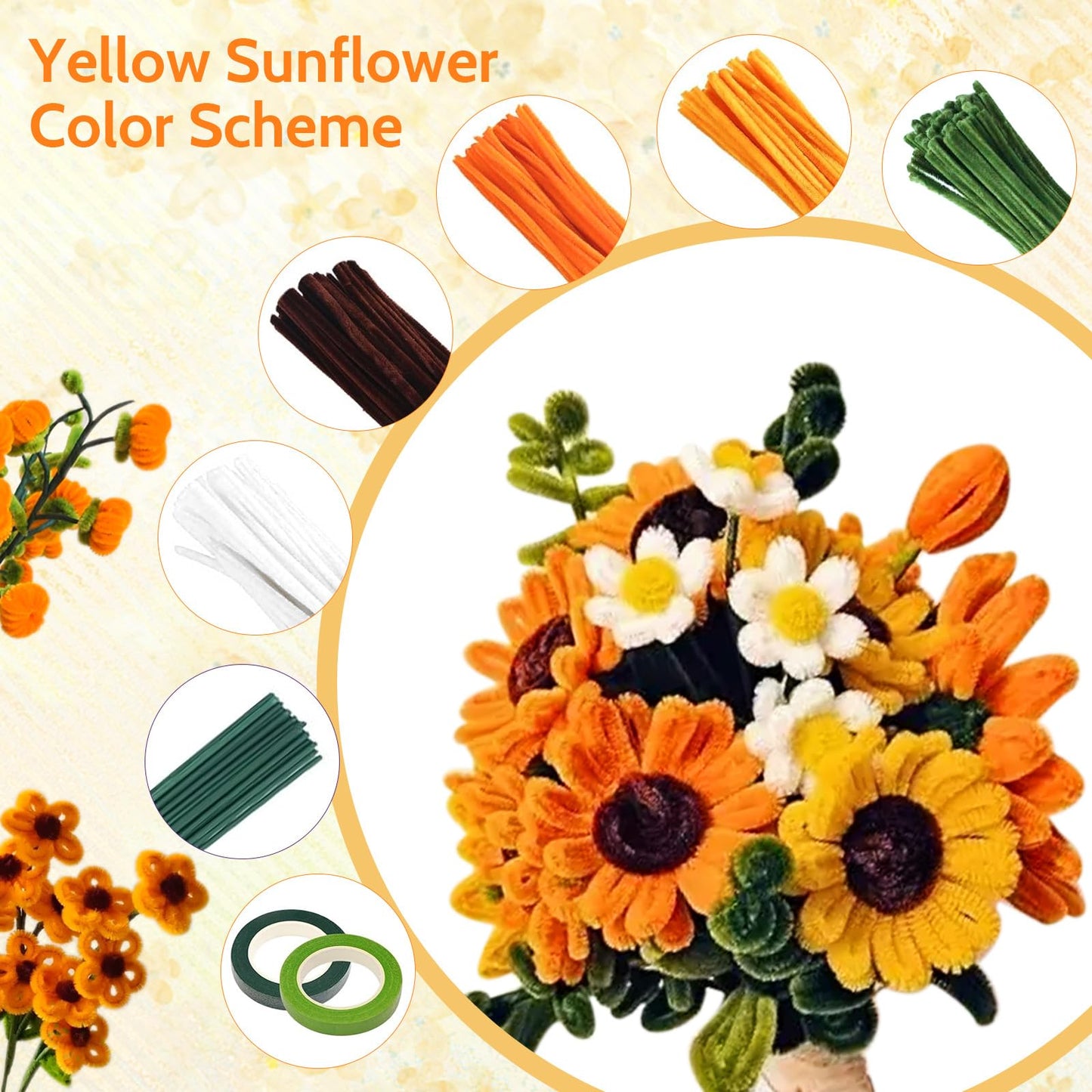 800 PCS Pipe Cleaners Craft, Pipe Cleaners Flowers Kit with Handle, 13 Colors Chenille Stems with Instruction, Art and Craft Supplies