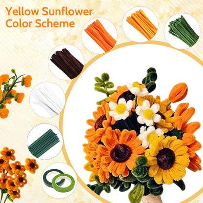 800 PCS Pipe Cleaners Craft, Pipe Cleaners Flowers Kit with Handle, 13 Colors Chenille Stems with Instruction, Art and Craft Supplies