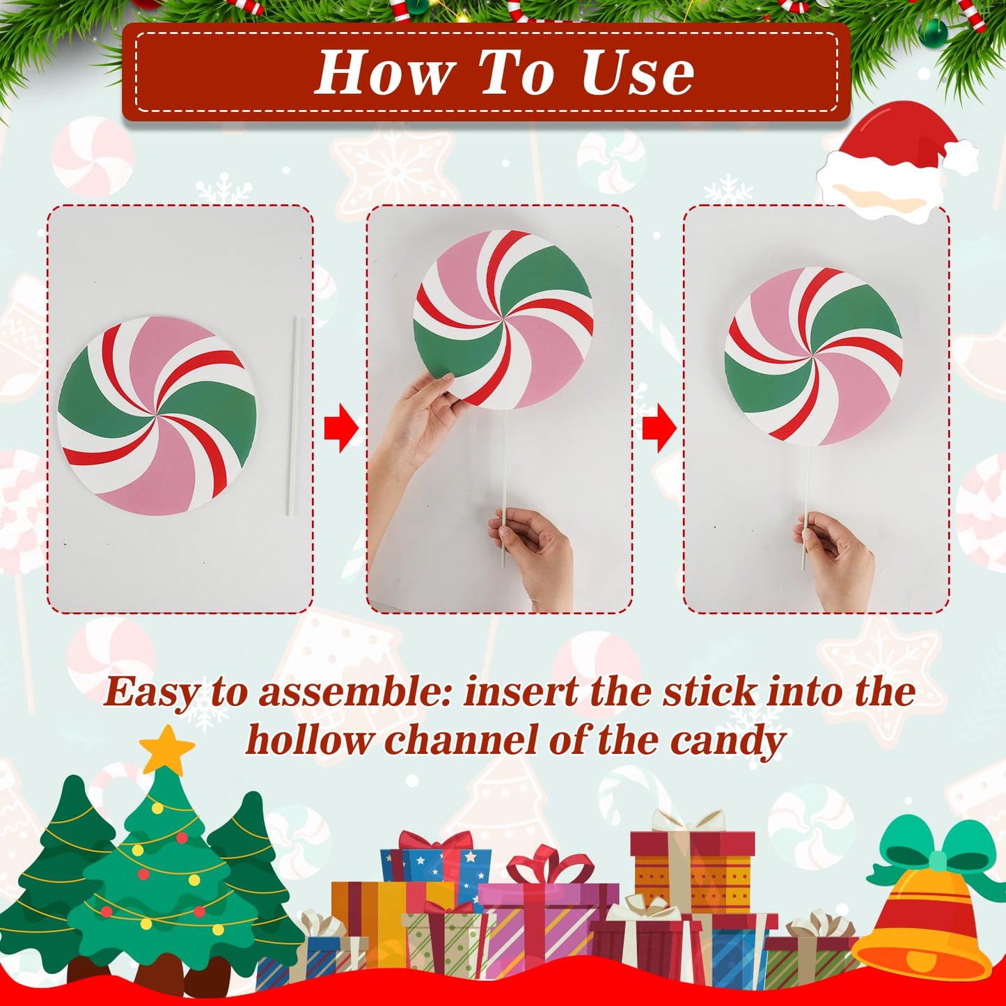 12Pcs Large Candy Christmas Tree Decorations Peppermint Lollipop Christmas Picks for Tree, 7.87" Pink and Red Candy Ornaments, Plastic Candyland Tree Topper for Xmas Holiday Party Vase Decor