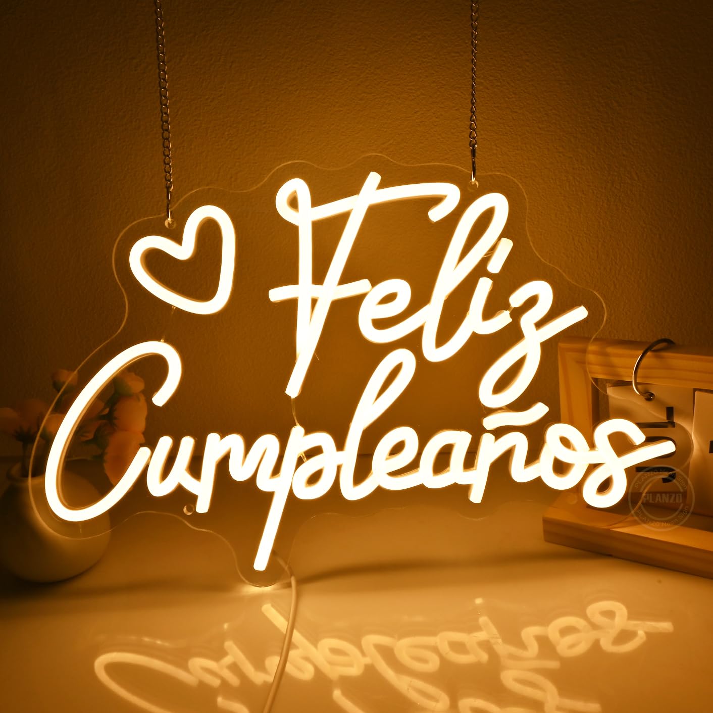 Planzo Feliz Cumpleaños Led Neon Sign Light Spinish Happy Birthday Heart Wall Sign Decor Fiesta Mexican Themed Birthday Party Backdrop Banner Gifts 15.75"x10.12" USB