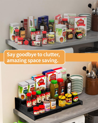 Spice Rack Organizer, 3 Tier Expandable Bamboo Spice Rack Organizer, Great for Kitchen Cabinet, Cupboard, Pantry and More-Bamboo
