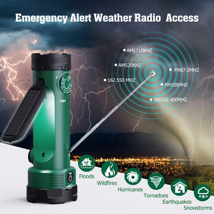 Emergency Radio with 5-Mode LED Flashlight, Solar Hand Crank NOAA Weather Radio, Portable AM FM Battery Operated Radio with Phone Charger, Reading Lamp & SOS Alarm for Home, Camping, Outdoor Survival