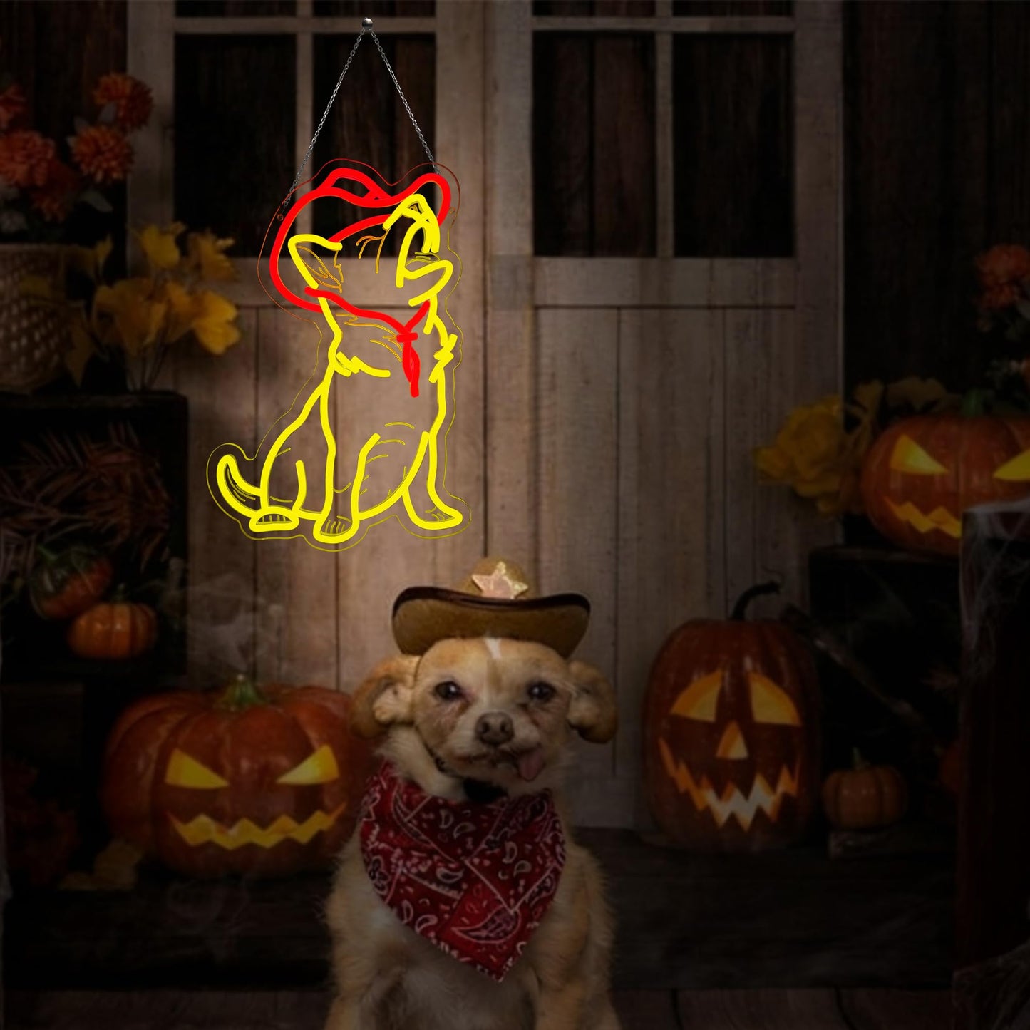 Dog with Cowboy Hat Neon Signs for Wall Decor, Cute Light Up Dog LED Sign for Bedroom, Animal Neon Lights for Birthday Christmas Party Gifts, USB Powered, Dimmable Brightness