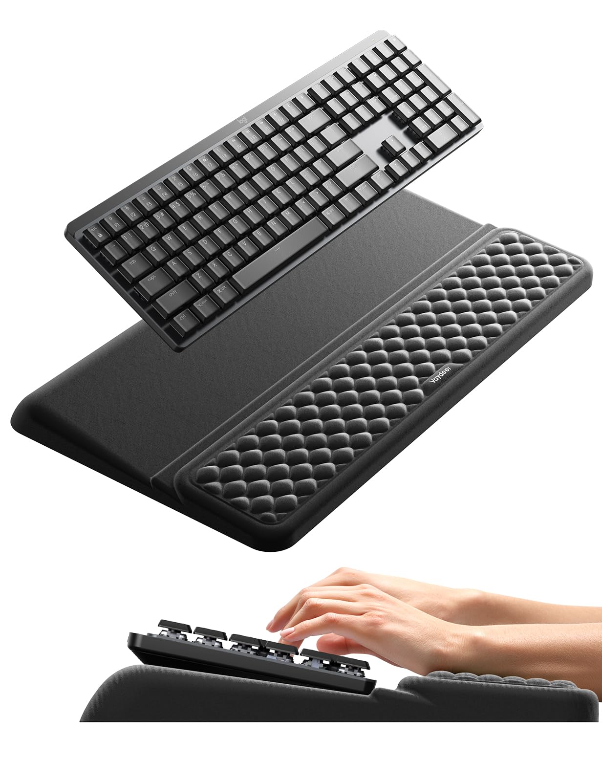 Vaydeer Wrist Rest with Keyboard Stand, Computer Wrist Support Pad, Ergonomic Keyboard Riser Holder Lifter Tray with Wrist Pad, Soft Memory Foam Desk Cushion, Palm Hand Typing for Office Home School