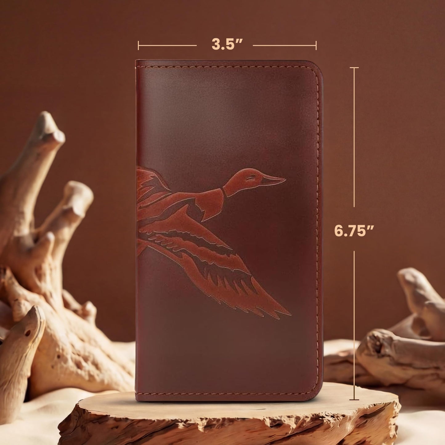 RAW HYD Full-Grain Leather Long Wallet for Men-Classic Bifold Western Wallet for Men-Minimalist Cowboy Wallets for Men-Rodeo wallets for men-Checkbook Cover & Gift for Him (Bourbon Brown)