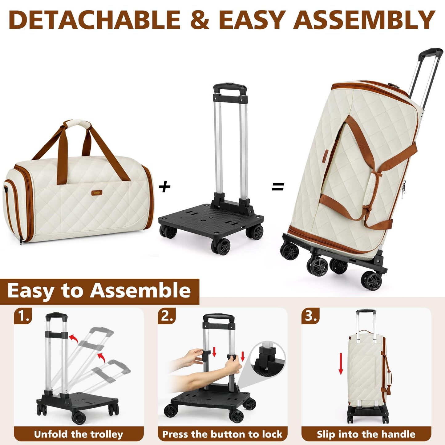 Rolling Garment Bags for Travel - Carry on Convertible Garment Duffle Bags with Wheels for Men Women, 4 in 1 Large Travel Duffel Bags with Shoes Compartment Hanging Suit Dress Weekender Bag 4pcs Set