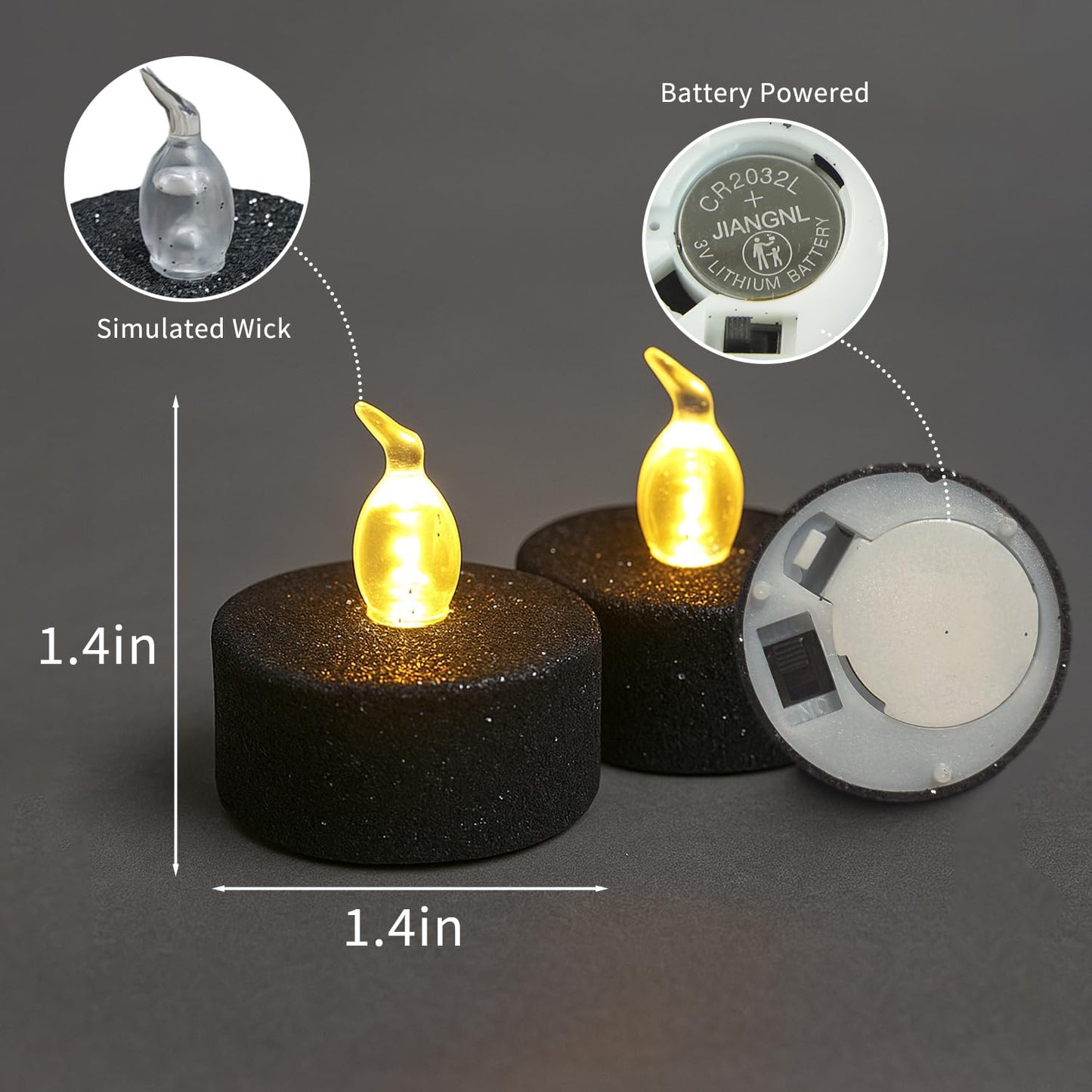 Aulaygo 12PCS Black Tea Lights with Timer,Glitter Sparkly Tealights Candles Warm White Flickering Battery Operated for Gothic Wedding, Valentine's Day Home Decorations