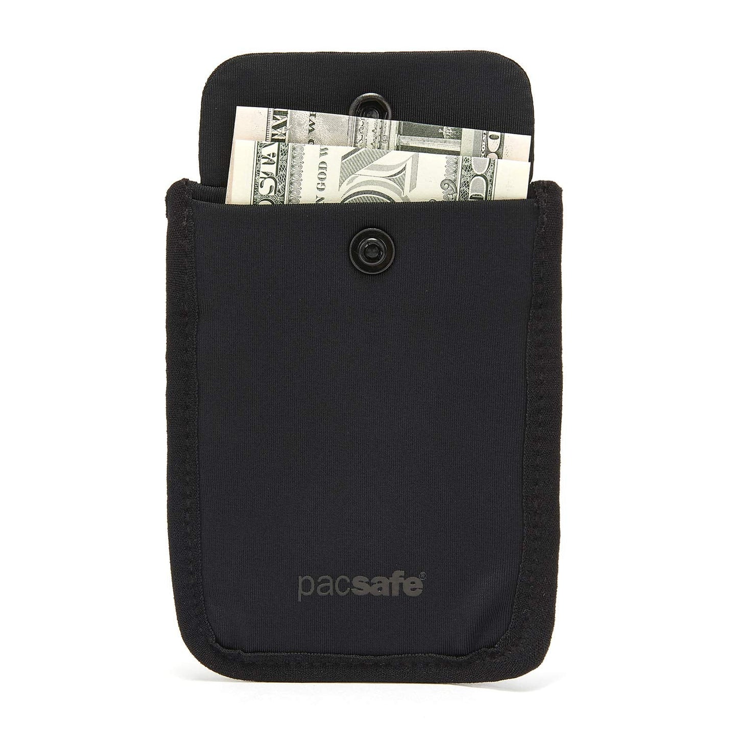 Pacsafe Coversafe S25 Hidden Undercover Travel Bra Pouch for Women (Washable) - Stash up to 6 Credit Cards plus Money and Key with Adjustable, Elastic Strap; Suitable for all Bra Sizes (Black)