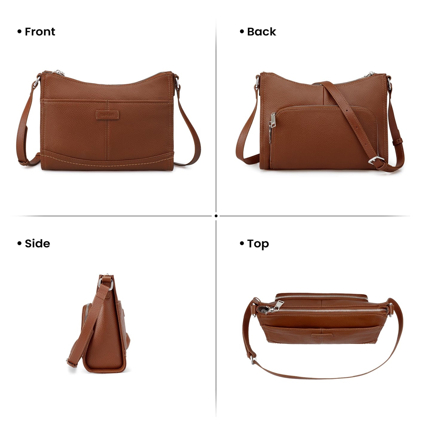 befen Real Leather Crossbody Purse for Women, Women's Small Leather Purses Cross Body Bag with Built in RFID Blocking Wallet Cognac Brown