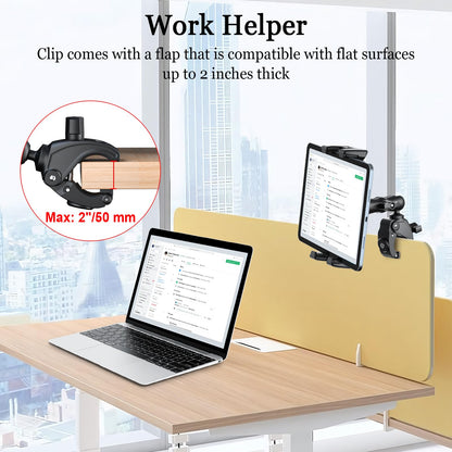 OHLPRO Tablet Mic Stand Holder for iPad Treadmill Handlebar Clamp, Mount for Spin Bike Microphone Peloton Stroller Bicycle, Fit 5-13” iPad Pro 12.9 Air Mini, Galaxy Tab, iPhone, Fire HD 10
