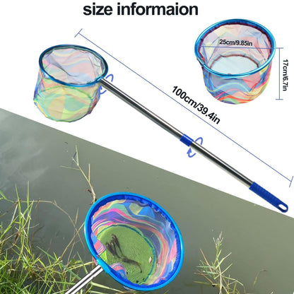 LPEIEB Fishing Net 2-Piece Set Heavy-Duty Landing Net Stainless Steel Handle Fishing Net for Catching and Releasing Fish, Shrimp, and Frogs