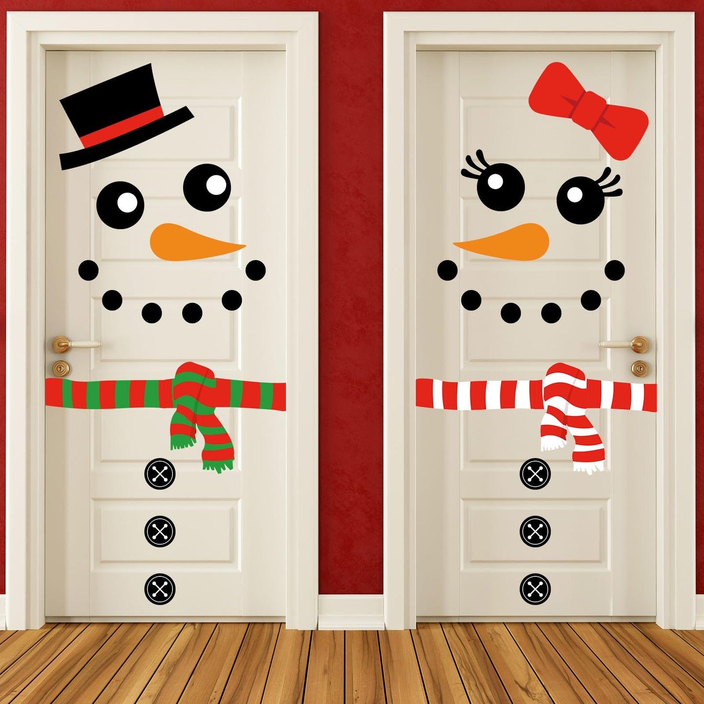 JarThenaAMCS 2 Sheet Christmas Snowman Door Stickers Removable Winter Snowman Wall Decals Large Xmas Mural Stickers for Home Window Door Refrigerator Decor
