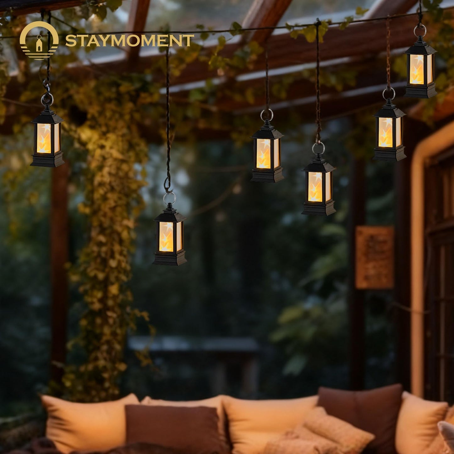 Staymoment Black Lanterns Decorative Indoor: 24 Pcs Starlight Mini LED Lantern for Centerpiece Table Decorations Halloween Christmas Wedding Party Camping Decor