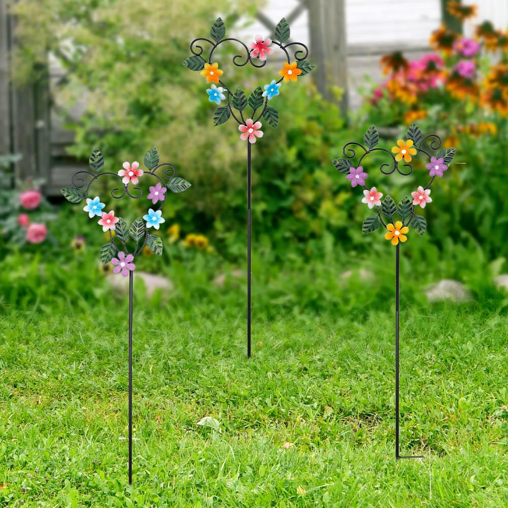 SATHGA Metal Flowers Decorative Garden Stakes, 22.1 ''H Heart Shape Metal Flowers for Outside Yard Art Garden Stakes,Spring Outdoor Decor Housewarming Present for Women Mom Grandma