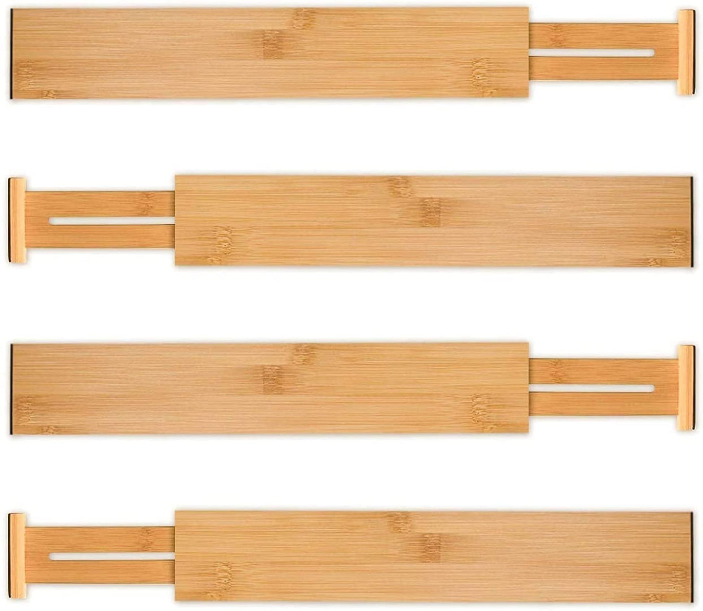Utoplike 4 pcs Bamboo Kitchen Drawer Dividers Large, Adjustable Drawer Organizers, Spring Loaded, Expandable Organization Works in Kitchen, Dresser, Bathroom, Bedroom, Drawer, Desk