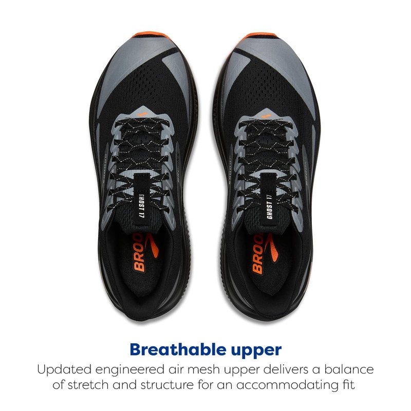 Brooks Men’s Ghost 17 Neutral Running Shoe - Black/Orange - 11 Medium