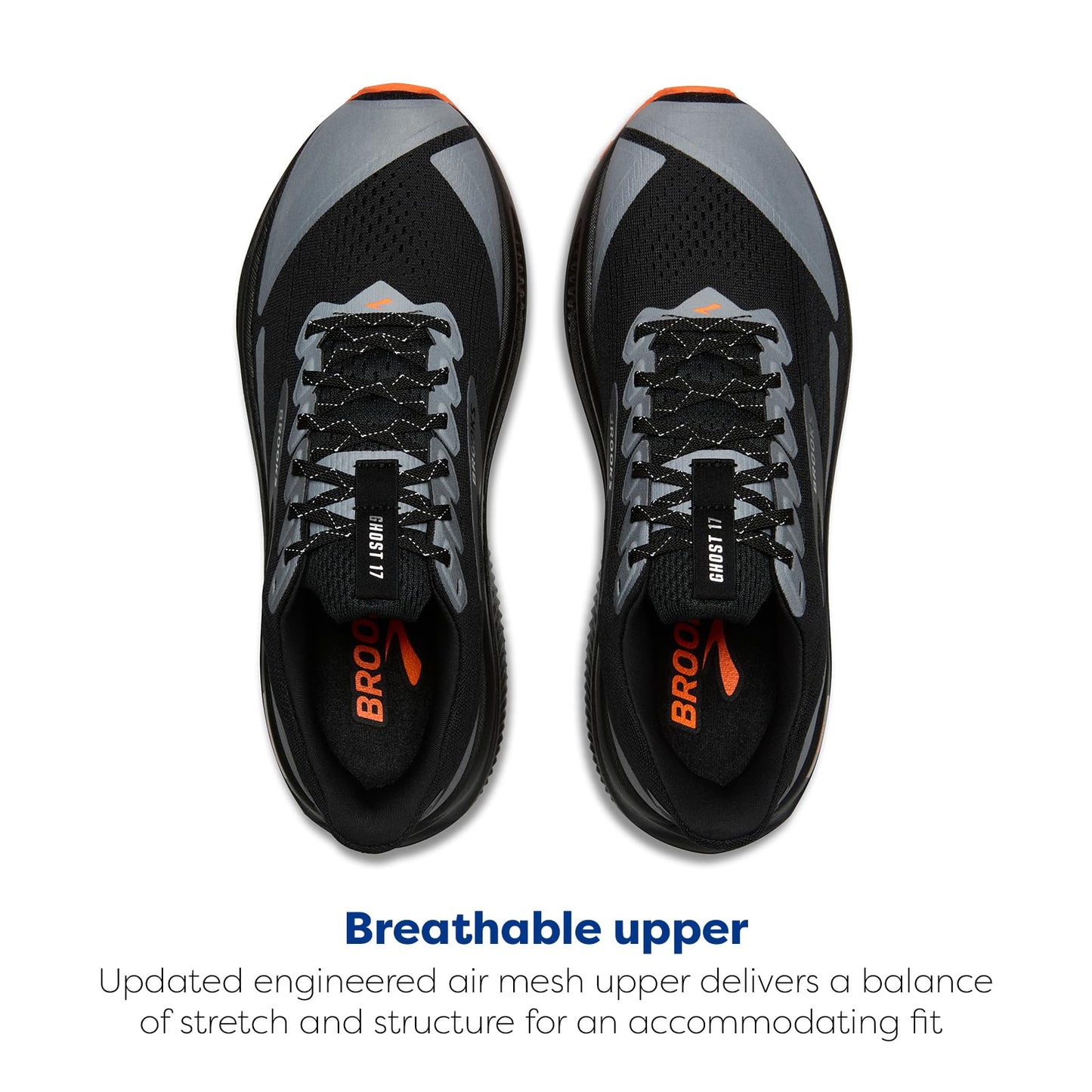 Brooks Men’s Ghost 17 Neutral Running Shoe - Black/Orange - 12.5 Medium