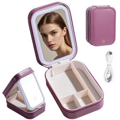 BS-MALL Travel Cosmetic Mirror Case LED Makeup Mirror Storage Case for Eyelash station Brushes Cosmetic Tools Pink On-the-go Makeup Needs (White)