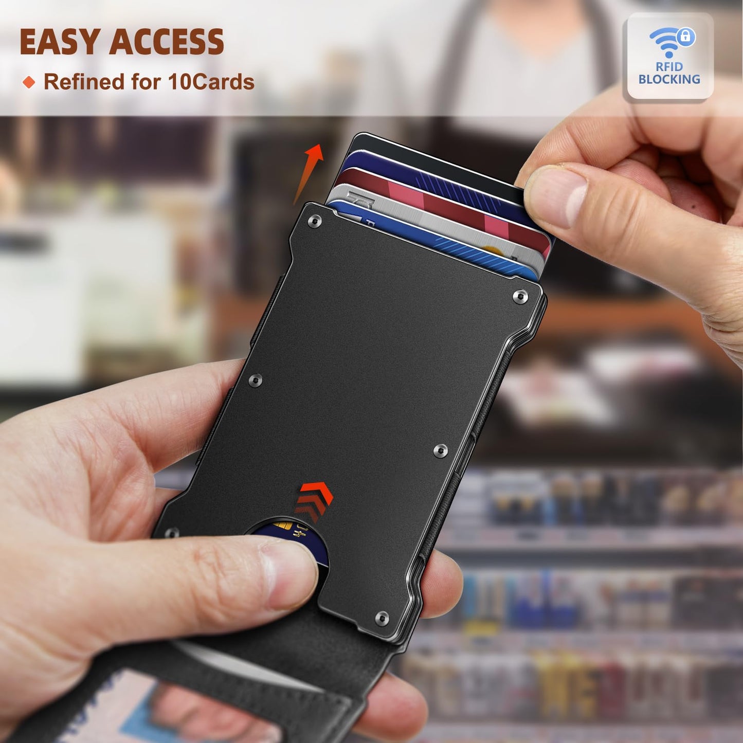Men's Slim RFID Blocking Wallet Genuine Leather Front Pocket Design with Money Clip Holds 12 Cards Magnetic Flip Case (Black)