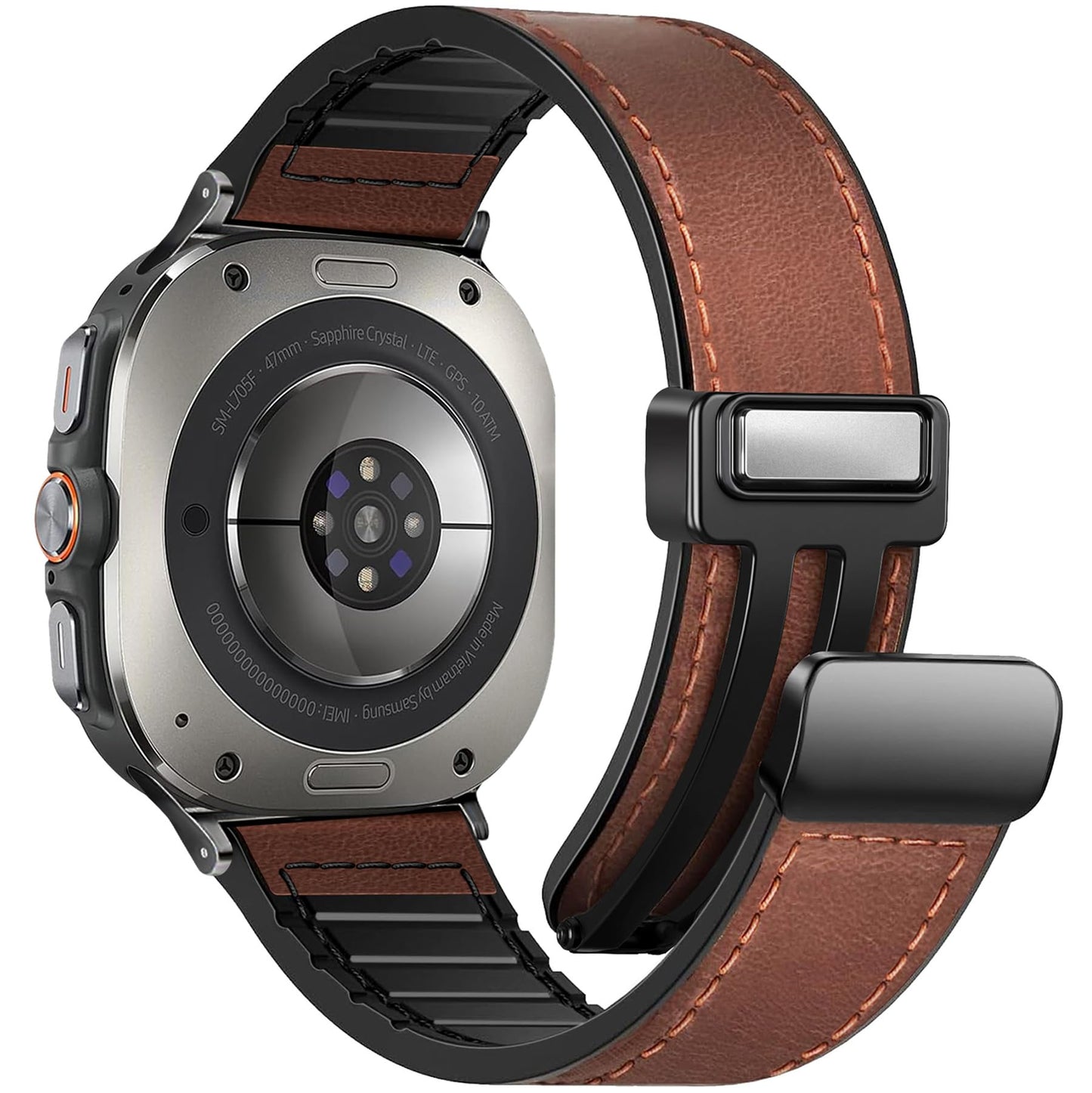 WestEagle Magnetic Leather Watch Band Compatible with Samsung Galaxy Watch Ultra 47mm (2025/2024) Magnetic Buckle Design Adjustable Classic Wristbands Replacement Straps for Men and Women, Dark Brown