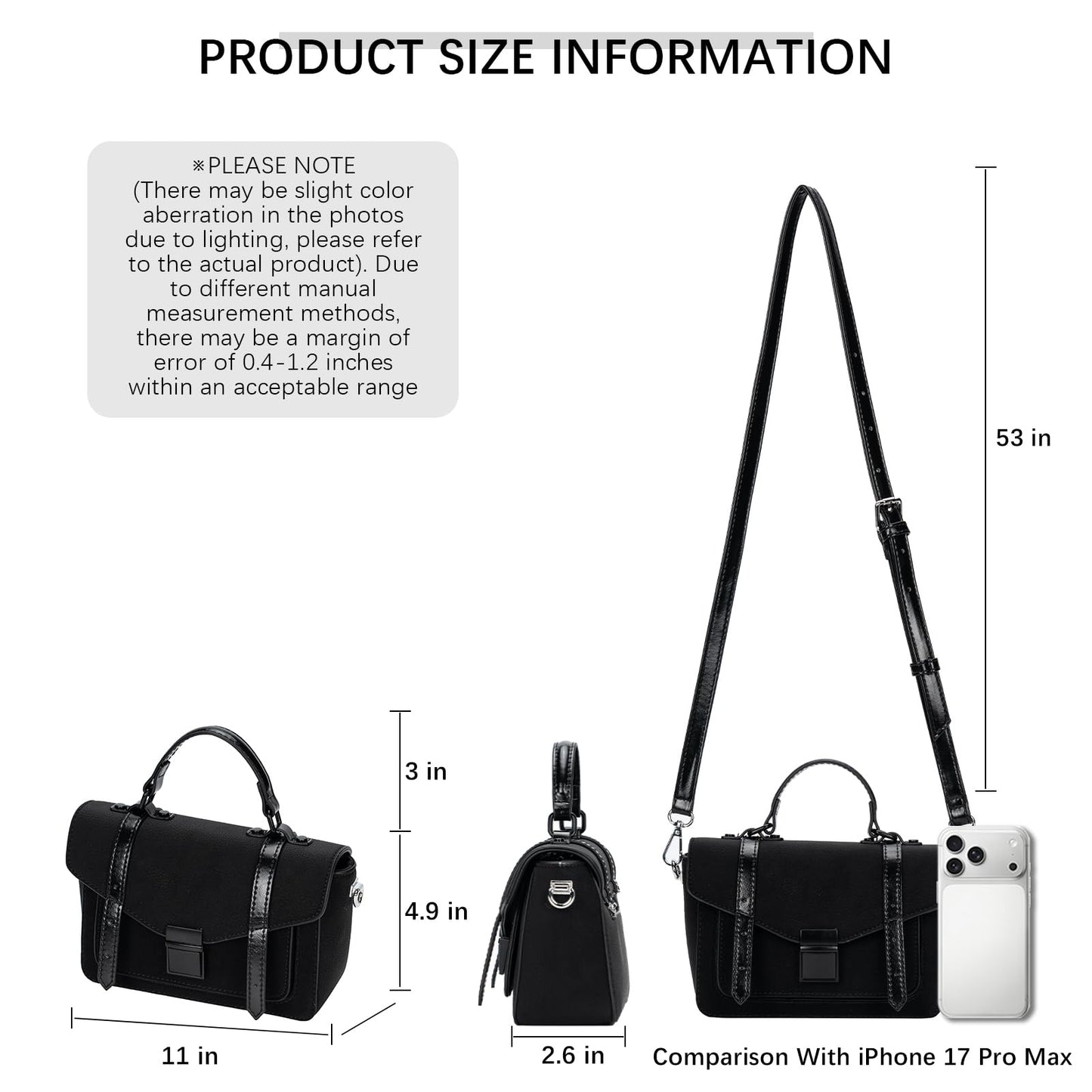 ALEX&MIA Women's Small Top-Handle Handbag – Vegan Leather Mini Satchel Bag, Fashionable Crossbody and Shoulder Bag, Perfect for Daily and Work Use (Black)