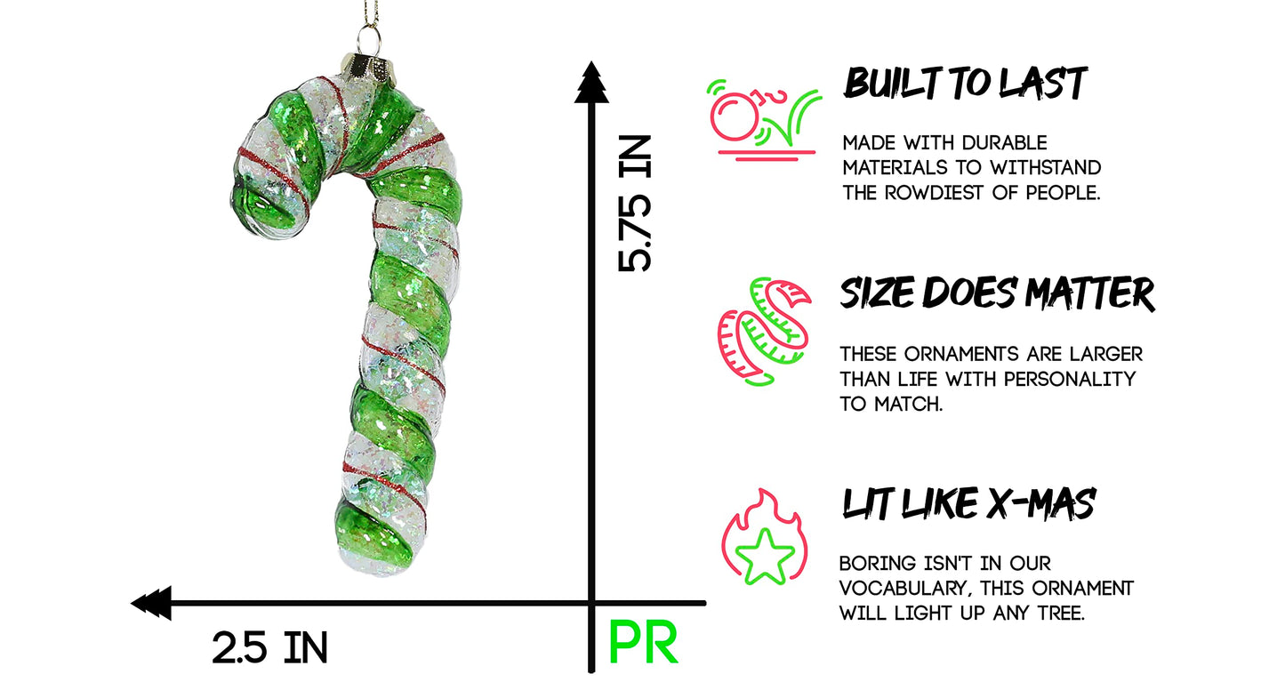 Party Rock | Green Candy Cane Glass Ornament | X-Mas Collection