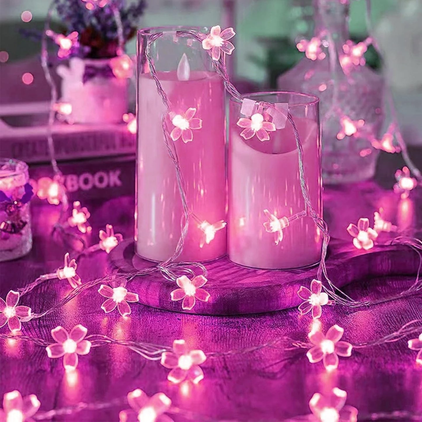 JACUXLSS Pink Cherry Blossom Flower Lights String Indoor Decor, 33Ft 100 LED Decorative Hanging Hot Aesthetic Fairy Floral Lamp for Bedroom Decorations When Valentine's Day, Wedding Party, Christmas