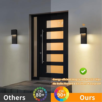 tewei Modern LED Outdoor Wall Sconce, 15'' Dusk to Dawn Outdoor Lighting Exterior Wall Lights, Black LED Front Porch Lights Outside Wall Mount Lighting for House, Backyard, Warm White 3000K, 2 Pack